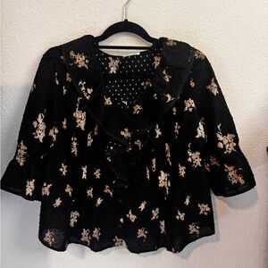 boho chic Ultra Pink Black Floral Blouse
